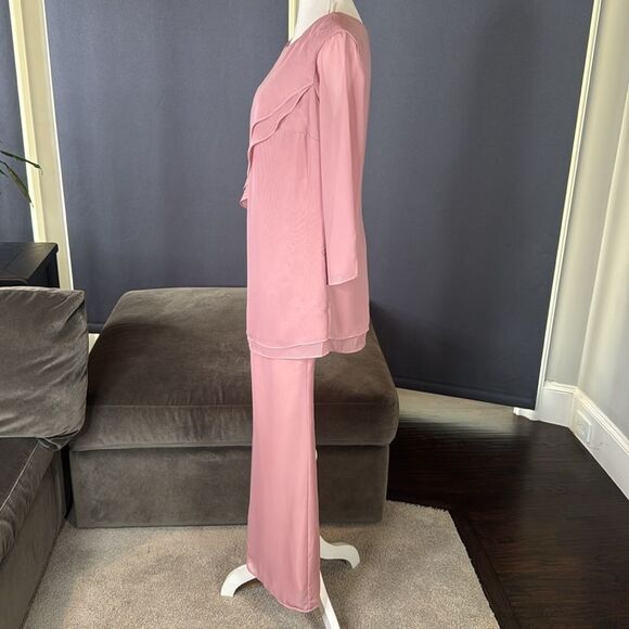 Pink Chiffon Layered Formal Two-Piece Pant Suit Set Mother of Bride Size 10 NEW - Picture 5 of 15